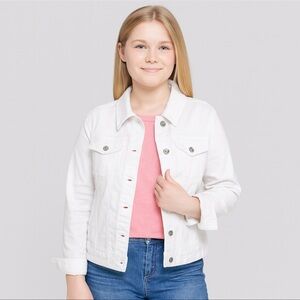 Style & Co Women’s Medium White Denim Jacket Button Front Classic Jean Coat